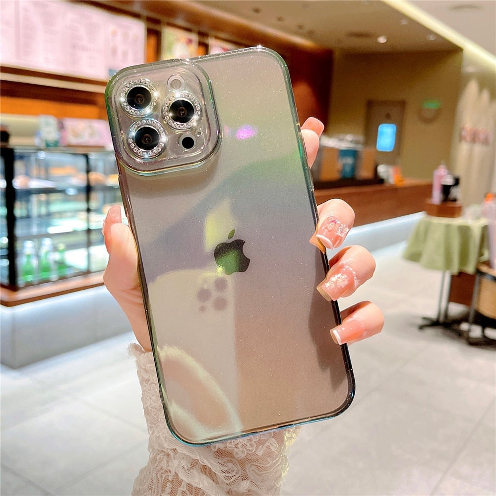 Anymob iPhone Case Black Colorful Gradient Glitter Diamond Lens Camera Protection Soft Cover-Mobile Phone Cases-PEROZ Accessories