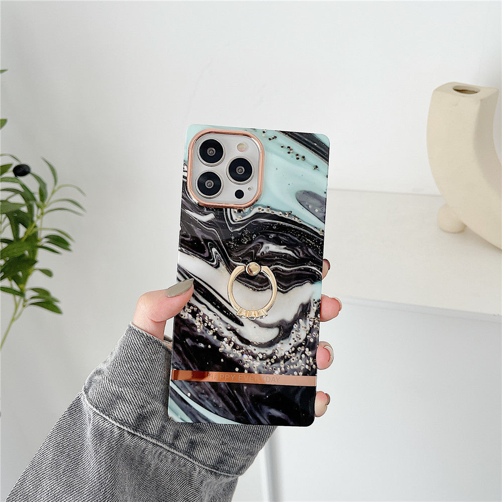 Anymob iPhone Case Black Blue Marble Horizontal Pattern With Finger Ring Soft Silicon Cover-Mobile Phone Cases-PEROZ Accessories