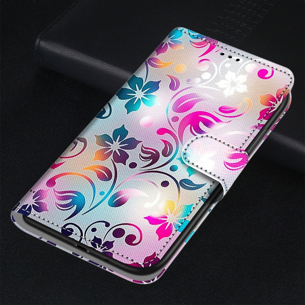 Anymob Samsung Case Multicolor Flower Magnetic Flip Leather Card Slot Wallet Phone Cover Protection-Mobile Phone Cases-PEROZ Accessories