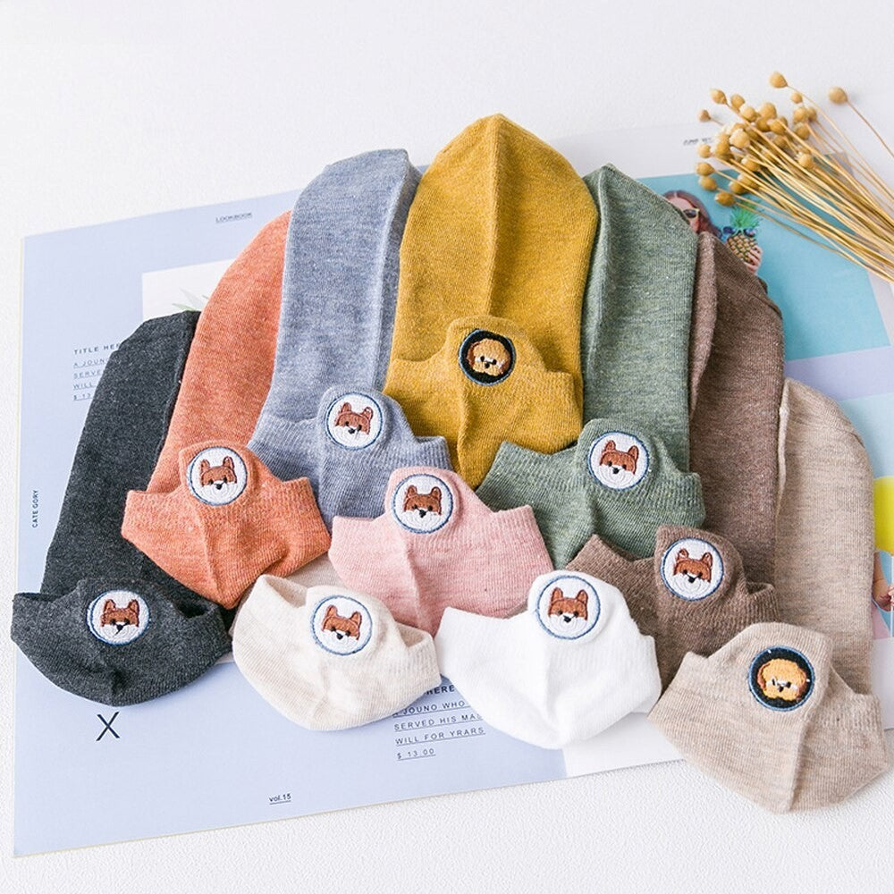 Anysox 5 Pairs One Size 4-5 Coffee Fashion Funny Unisex Stereoscopic Heel Embroidered Women Candy Color Cotton Short Cute Socks-Socks-PEROZ Accessories