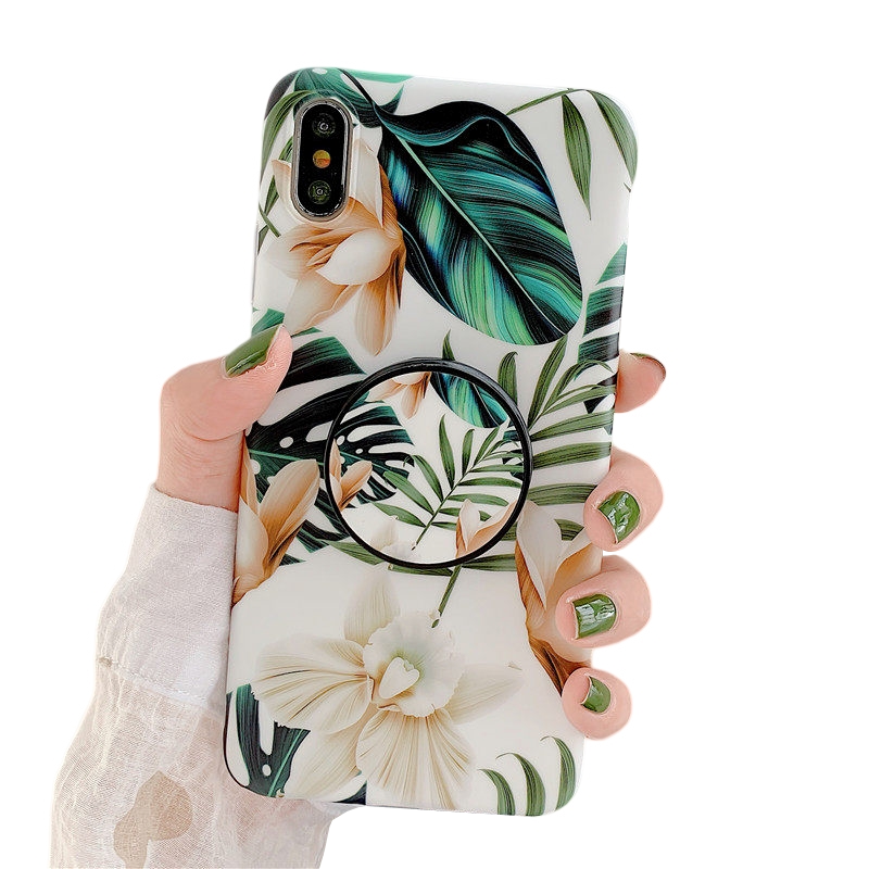 Anymob iPhone White Orchid Ring Stand Case Back Cover Silicone Phone Cases-Mobile Phone Cases-PEROZ Accessories