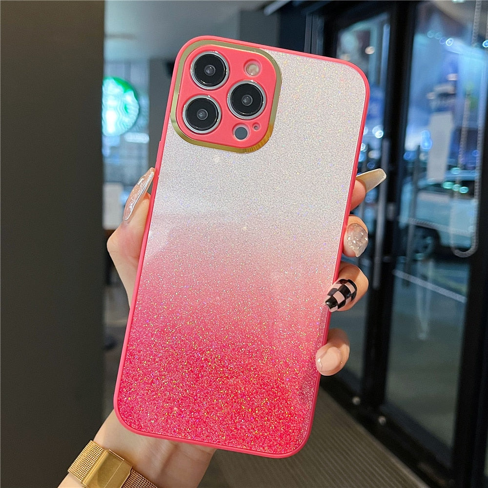 Anymob iPhone Case Pink Gradient Glitter Soft Shockproof Back Cover Shell-Mobile Phone Cases-PEROZ Accessories
