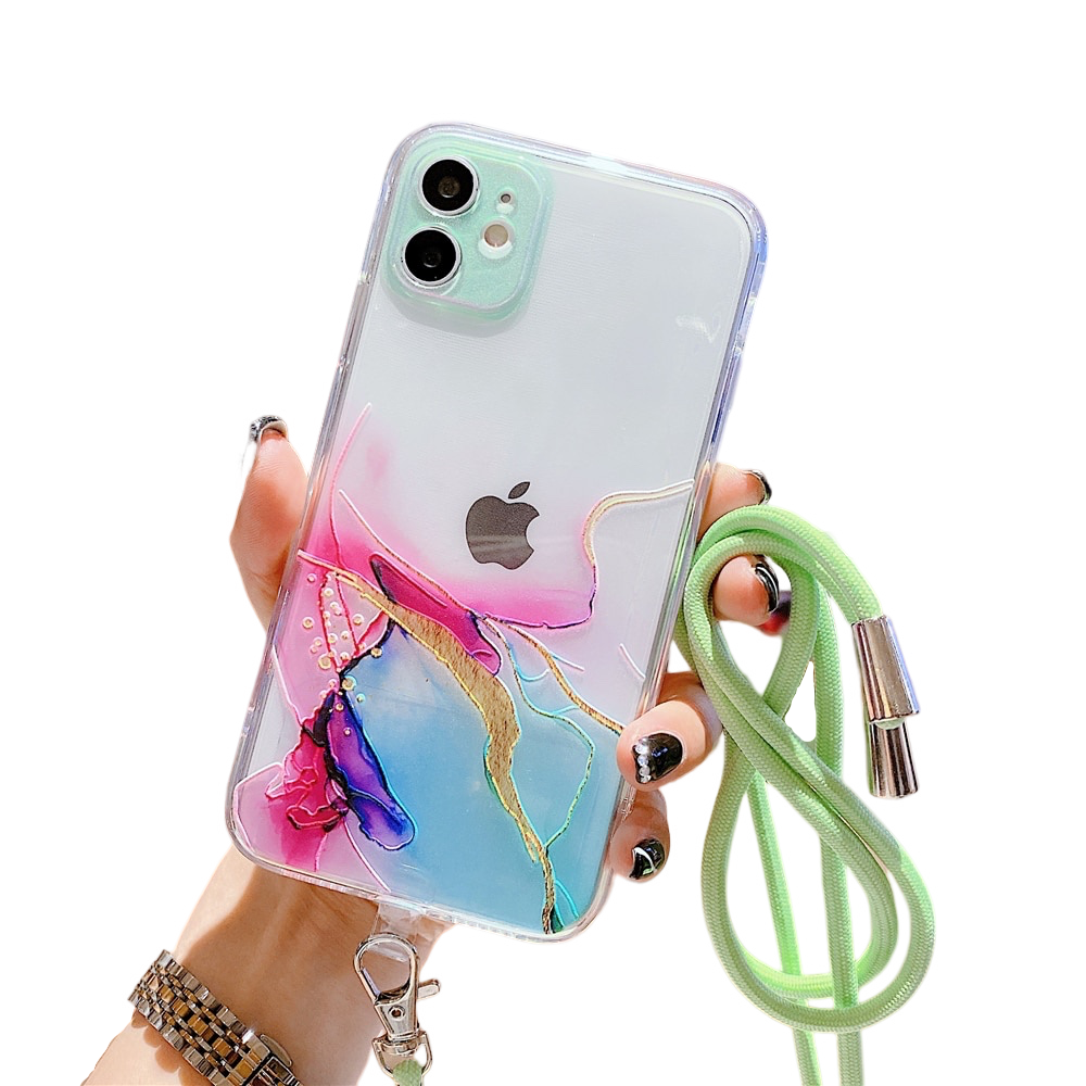 Anymob iPhone Case Pink Watercolor Pink Marble Soft Silicone Cover With Straps-Mobile Phone Cases-PEROZ Accessories