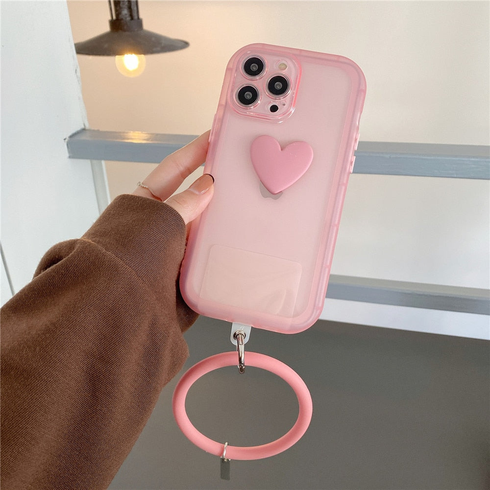 Anymob iPhone Case Pink 3D Love Heart Silicone Wristband Transparent Soft Bumper Back Cover-Mobile Phone Cases-PEROZ Accessories