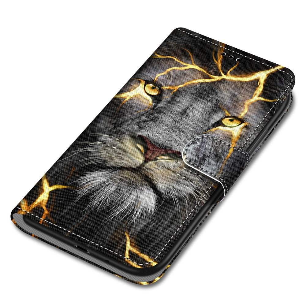 Anymob Samsung Thunder Lion Cute Animal Painted Leather Phone Case Flip Wallet Phone Bag Cover-Mobile Phone Cases-PEROZ Accessories