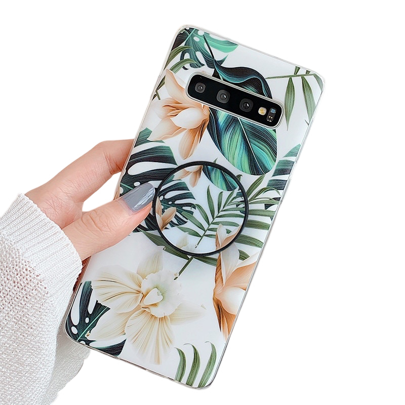 Anymob Samsung Case Green Floral Design Art Leaf Flower Silicon With Holder Stand Phone Cover-Mobile Phone Cases-PEROZ Accessories