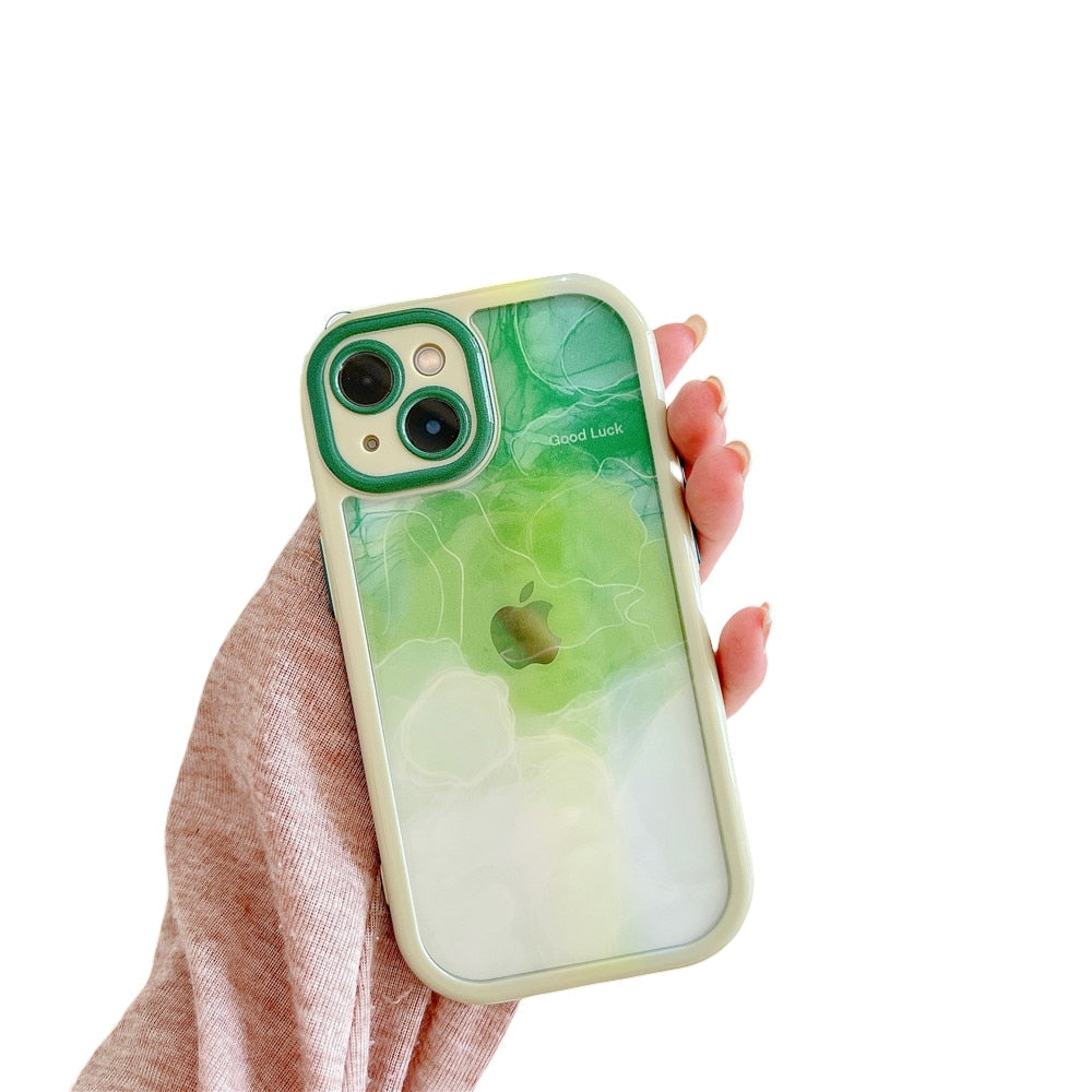 Anymob iPhone Green Smoke Acrylic Watercolor Phone Case Transparent Shockproof Cover-Mobile Phone Cases-PEROZ Accessories