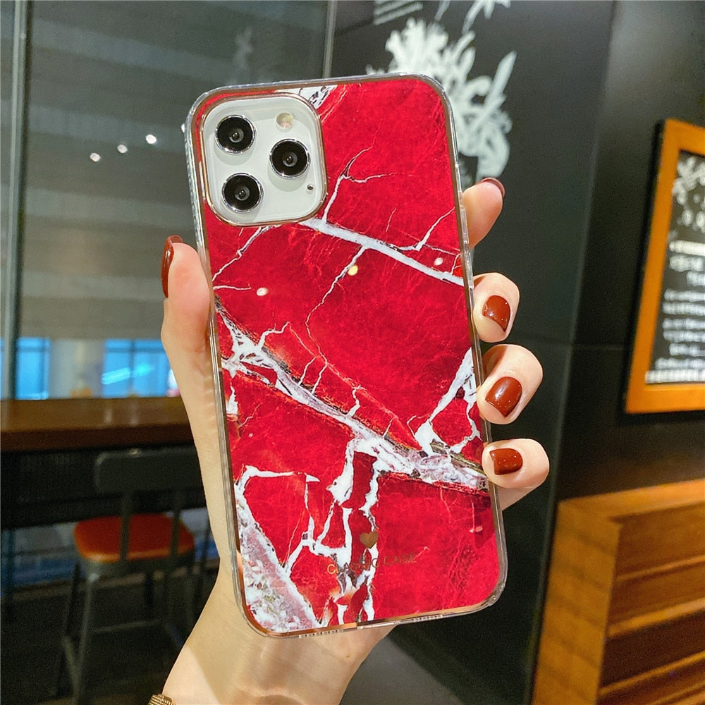 Anymob iPhone Case Red Electroplated Marble Pattern Silicone Protection Cover-Mobile Phone Cases-PEROZ Accessories