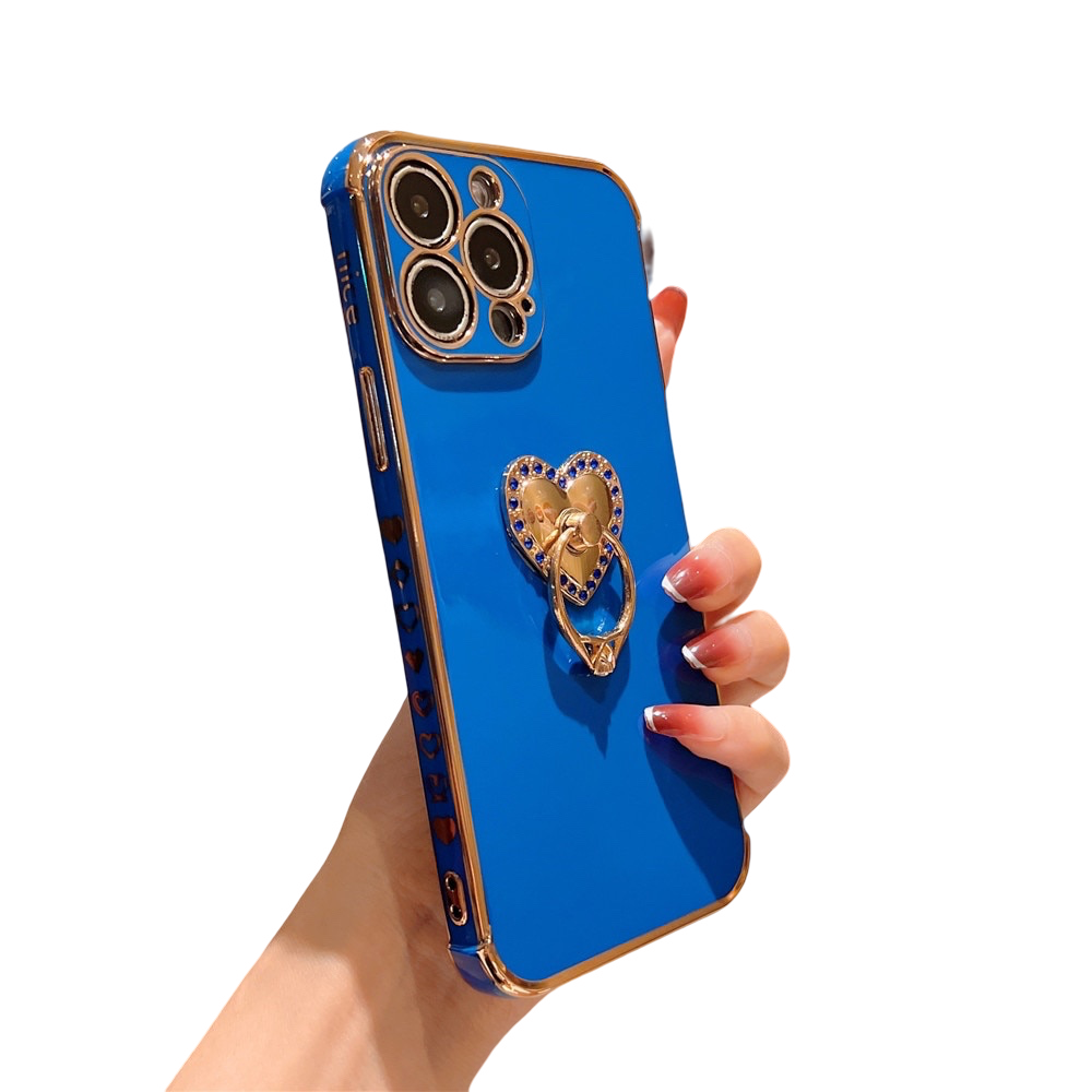 Anymob iPhone Case Blue Plating Love Heart Ring Holder Shockproof Soft Silicone Cover-Mobile Phone Cases-PEROZ Accessories
