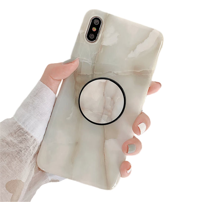 Anymob iPhone Gray Marble Case Holder Stand Splice Plating IMD Silicon Phone Cover-Mobile Phone Cases-PEROZ Accessories