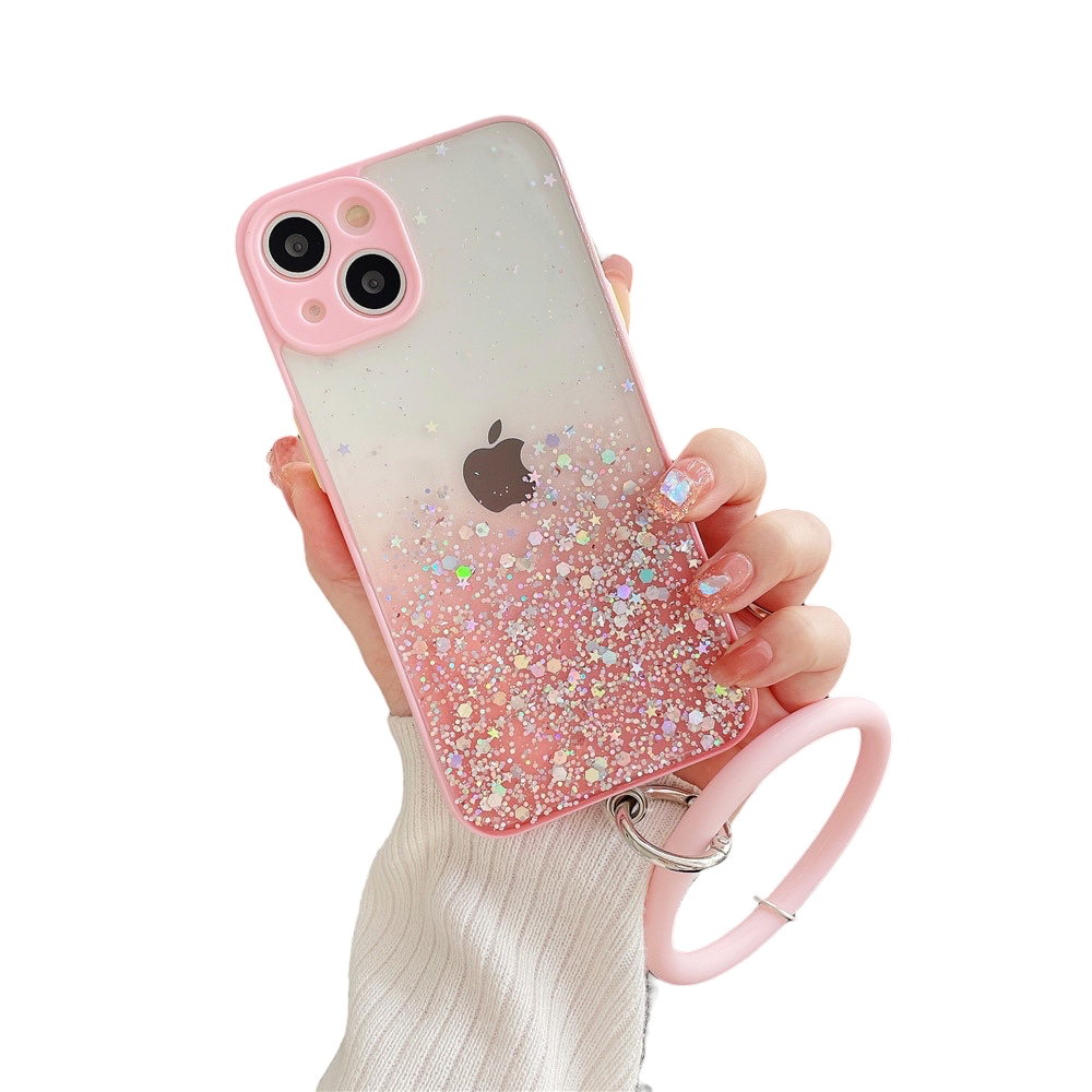 Anymob iPhone Case Pink Gradient Glitter With Ring Lens Protection Soft Bumper-Mobile Phone Cases-PEROZ Accessories