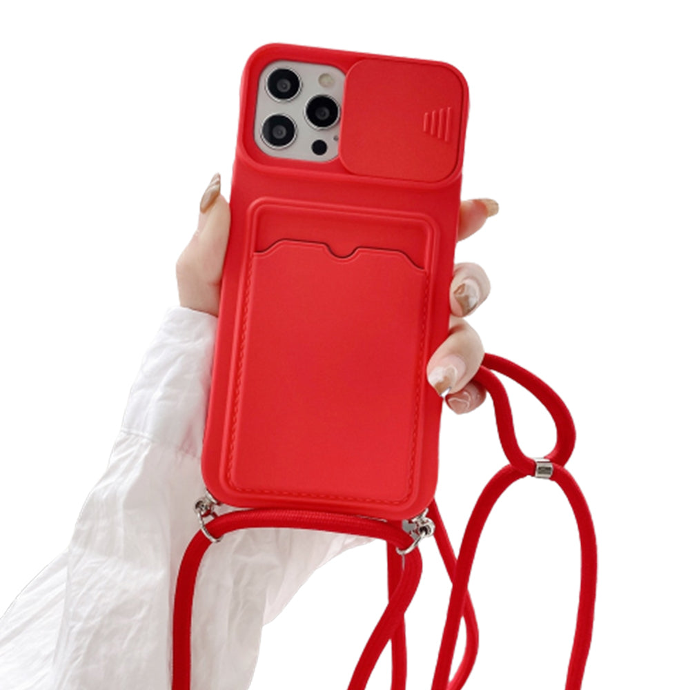 Anymob iPhone Case Red Crossbody Camera Lens Protect Wallet Card Necklace Lanyard Cover-Mobile Phone Cases-PEROZ Accessories