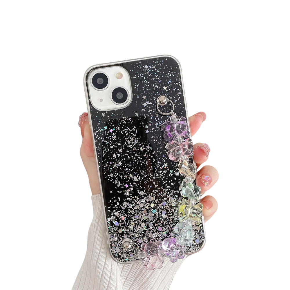 Anymob iPhone Case Black 3D Cartoon Bear Wrist Bracelet Soft Chain Clear Glitter Cover-Mobile Phone Cases-PEROZ Accessories