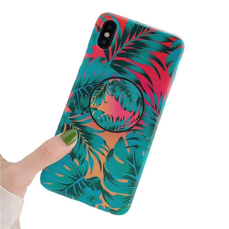 Anymob iPhone Green Leaf Ring Stand Case Back Cover Silicone Phone Cases-Mobile Phone Cases-PEROZ Accessories