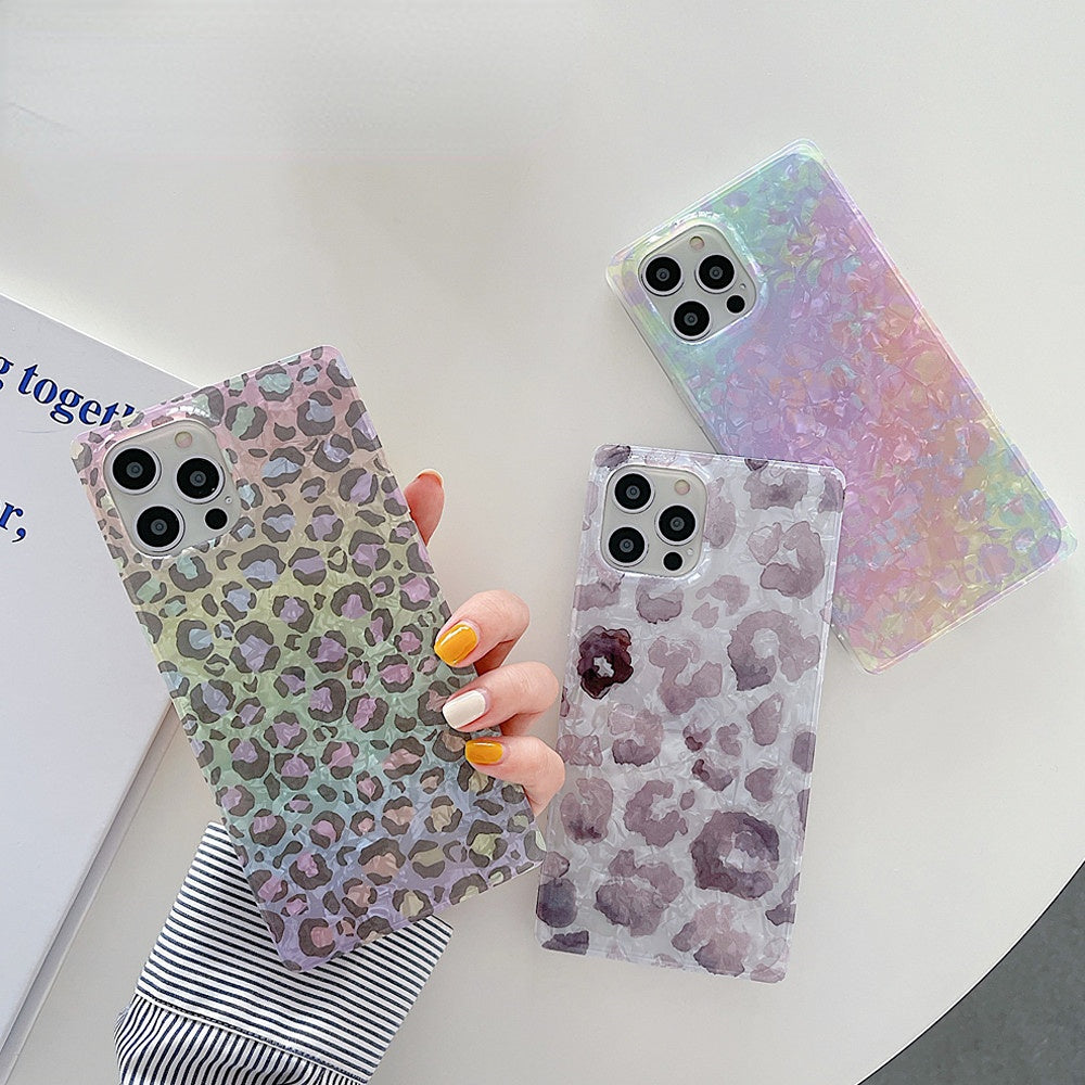 Anymob iPhone Case Yellow Soft Silicone Square Design Gradient Leopard Dream Shell Pattern Cover-Mobile Phone Cases-PEROZ Accessories