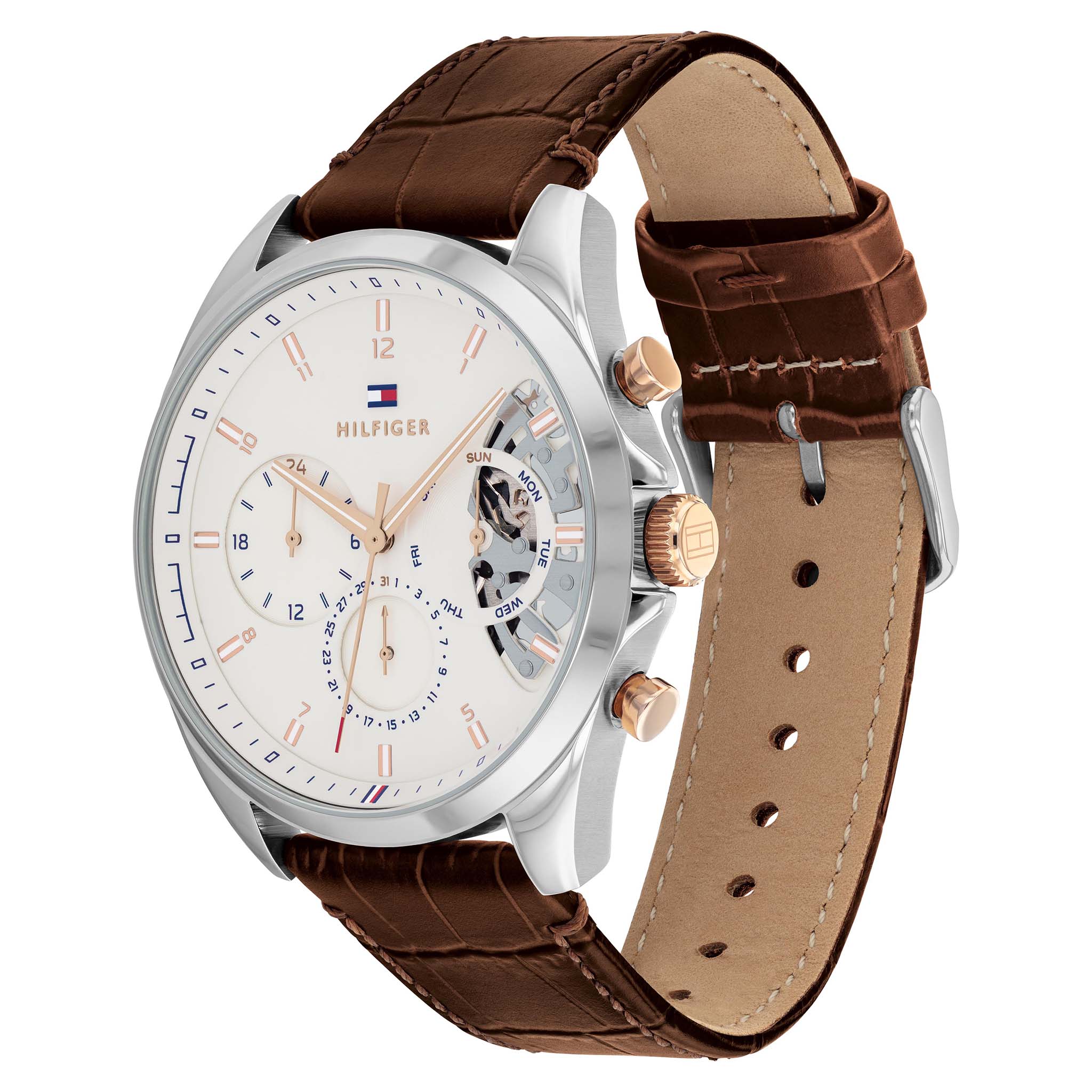 Tommy Hilfiger Brown Leather Silver White Dial Men&