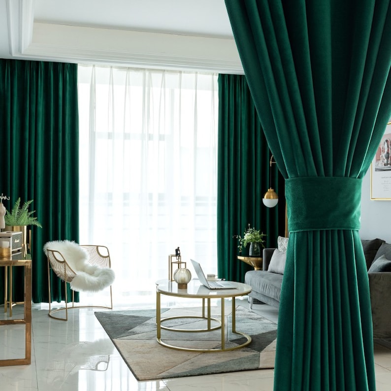 Anyhouz 300cm Green High Quality Modern Wool Velvet Blackout Curtains for Living Room Bedroom Dining Luxury Window Drape-Curtains & Drapes-PEROZ Accessories