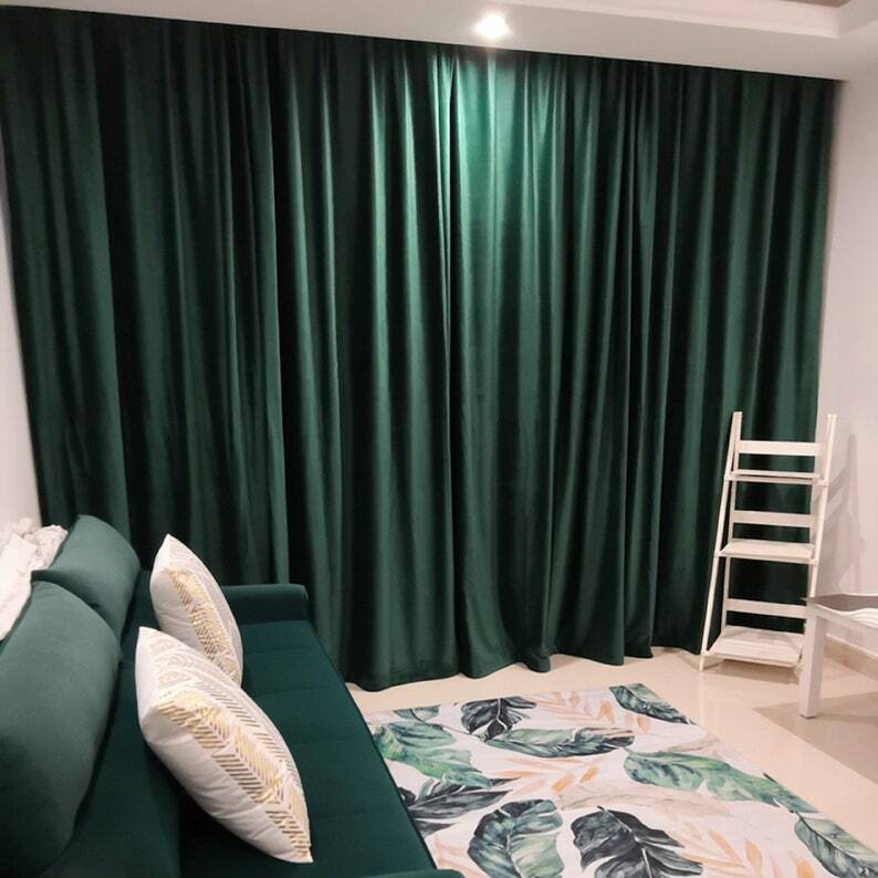Anyhouz 300cm Green High Quality Modern Wool Velvet Blackout Curtains for Living Room Bedroom Dining Luxury Window Drape-Curtains & Drapes-PEROZ Accessories
