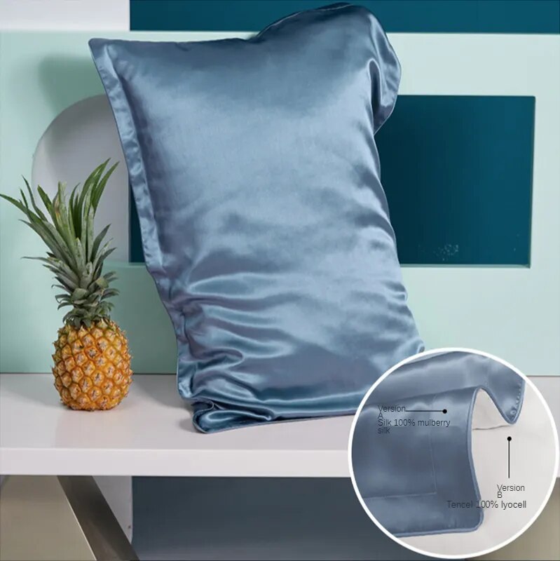 Anyhouz Pillowcase 50x75cm Blue Gray Pure Real Silk For Comfortable And Relaxing Home Bed-Pillowcases-PEROZ Accessories