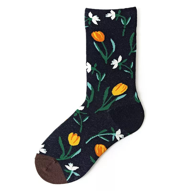 Anysox 5 Pairs Size 5-9 Fashion Long Sock Cartoon Personalized Creative Nature Water Print For Men Woman Foot Cold Winter Warm Comfortable Accessories-Socks-PEROZ Accessories