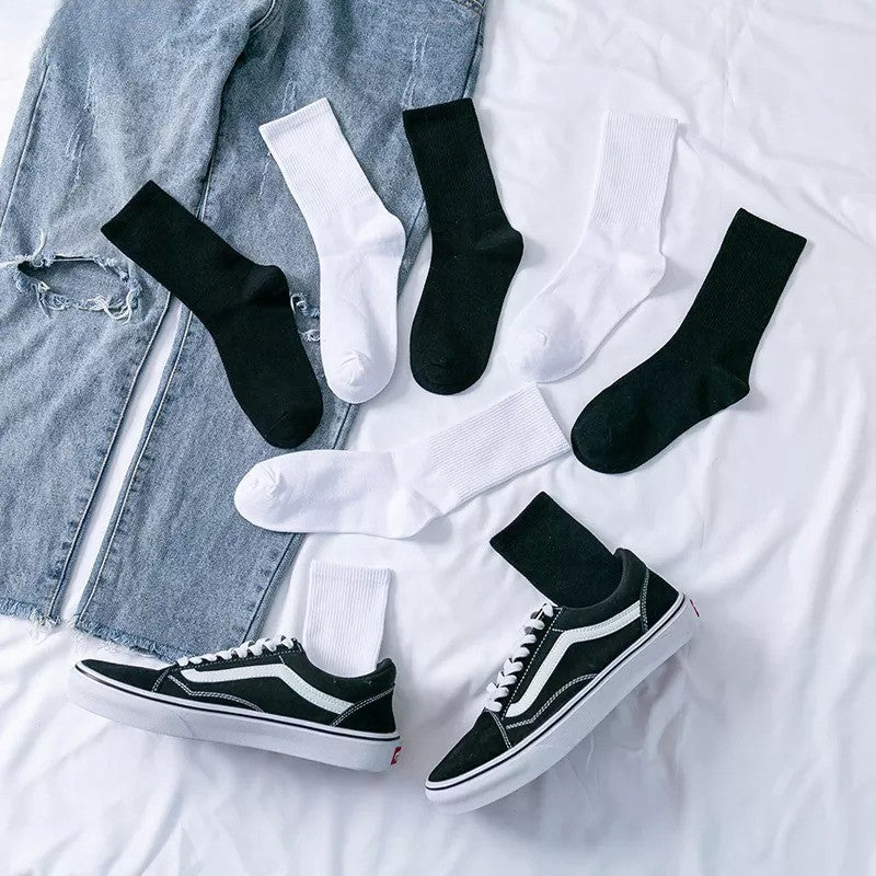 Anysox 5 Pairs Black Size 4-10 Sports Socks Solid Colors Cotton Skateboard Knitted Casual Unisex-Socks-PEROZ Accessories