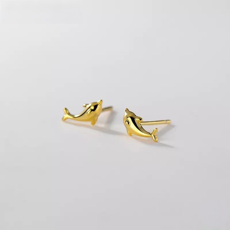 Anyco Fashion Earrings Gold 925 Sterling Simple Glossy Gold Ocean Dolphin Stud for Women Cute Chic Party Piercing Jewelry-Earrings-PEROZ Accessories