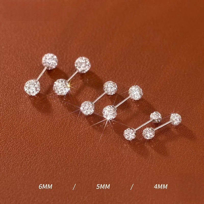 Anyco Fashion Earrings 6MM 925 Sterling Silver Luxury Sparkling Zircon Ball Stud for Women Minimalist Bead Piercing Jewelry Accessories-Earrings-PEROZ Accessories
