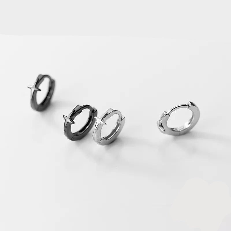 Anyco Fashion Earrings 925 Sterling Silver Simple Punk Gothic Black Star Ear Buckle for Women Men Classic Party Body Piercing Jewelry-Earrings-PEROZ Accessories