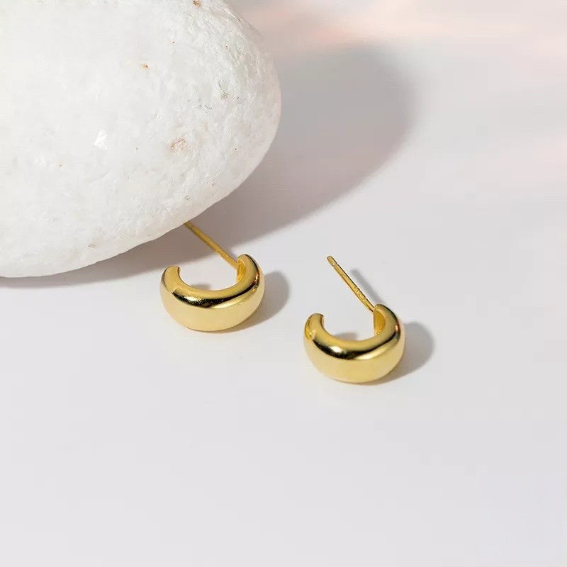 Anyco Fashion Earrings Gold 925 Sterling Silver Minimalist Glossy Statement Stud for Women Trend Mens Party Jewelry Accessories-Earrings-PEROZ Accessories