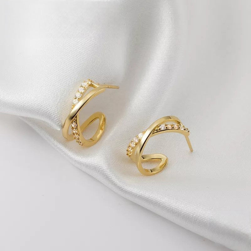 Anyco Fashion Earrings Gold 925 Sterling Silver Cross Shiny Zircon Stud for Women Punk Elegant Unique Golden Jewelry Female-Earrings-PEROZ Accessories