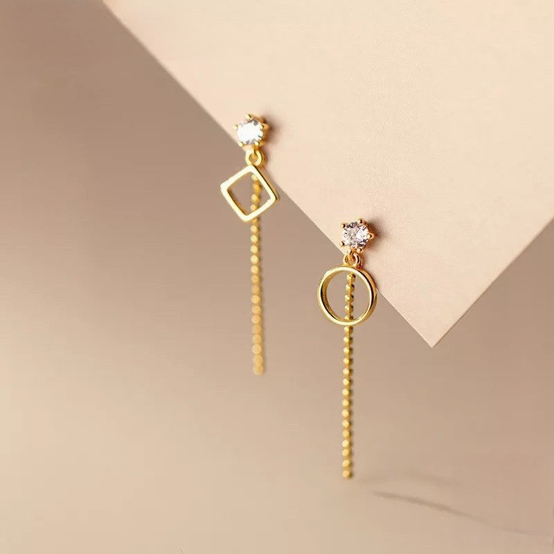 Anyco Fashion Earrings Gold 925 Sterling Silver Geometric Exquisite Shiny Zirconia Tassel Bead Drop Women Jewelry-Earrings-PEROZ Accessories