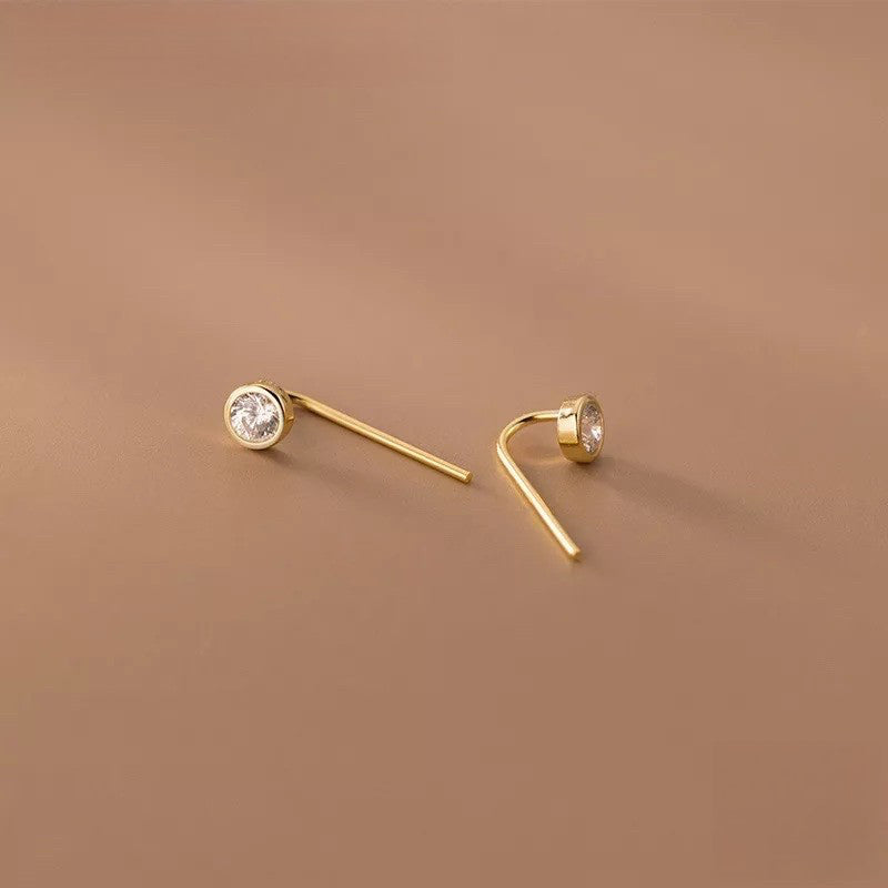 Anyco Fashion Earrings Silver 925 Sterling Round Shiny Zircon Ear Hooks Minimalism Stud Jewelry Women Accessories-Earrings-PEROZ Accessories