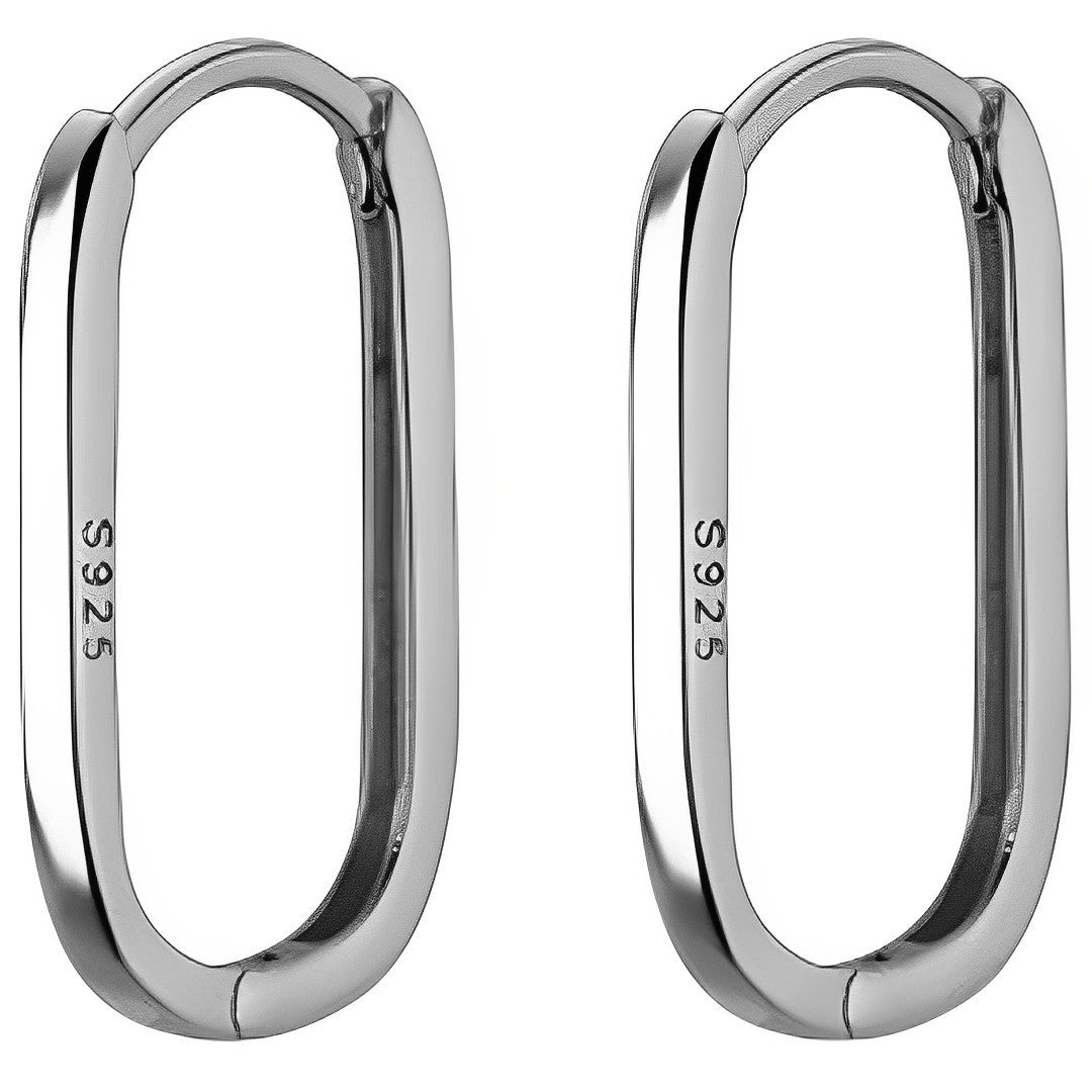 Anyco Fashion Earrings Silver 925 Sterling Simple Oval Glossy Huggies Ear Buckle for Women Bohemian piercing Jewelry-Earrings-PEROZ Accessories