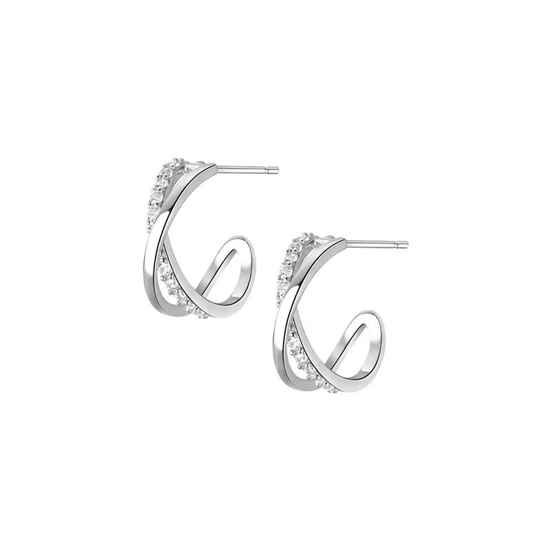 Anyco Fashion Earrings Silver 925 Sterling Cross Shiny Zircon Stud for Women Punk Elegant Unique Golden Jewelry Female-Earrings-PEROZ Accessories