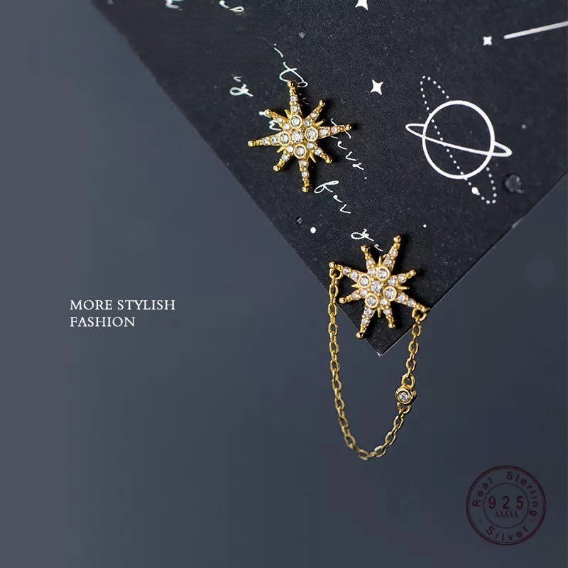 Anyco Fashion Earrings Sterling Silver Creative Light Star Cuban Chain Stud for Women Punk Party Jewelry Accessories-Earrings-PEROZ Accessories