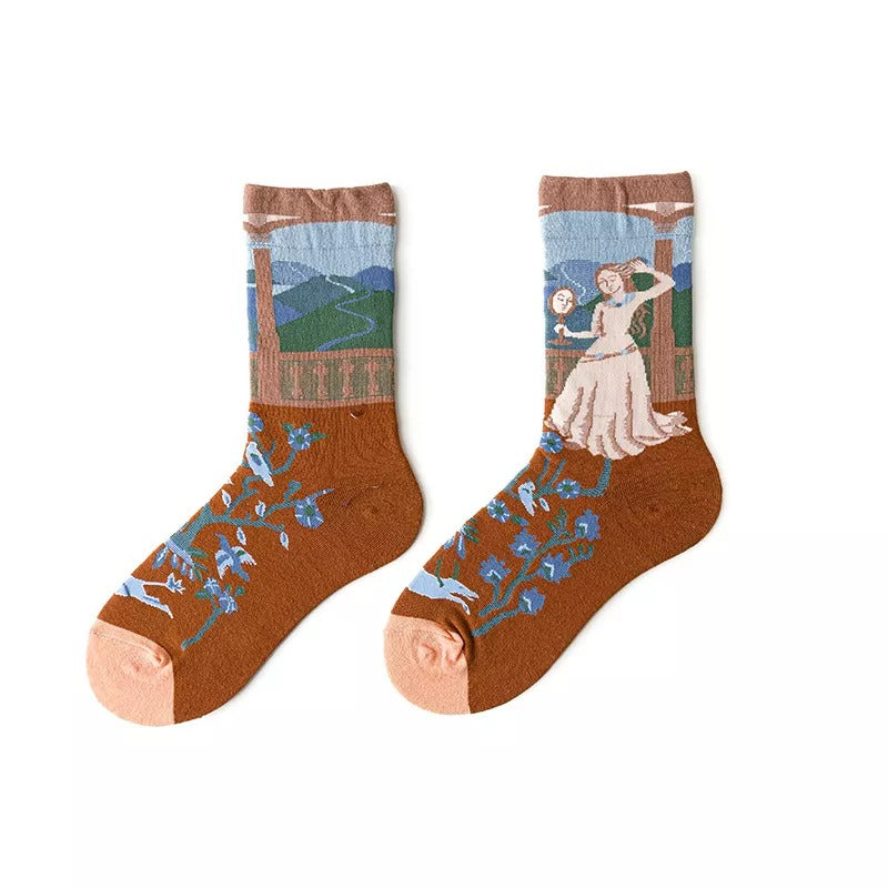 Anysox 5 Pairs Size 5-9 of Fashion Long Sock Cartoon Personalized Creative Nature Lady in the Farm For Men Woman Foot Cold Winter Warm Comfortable-Socks-PEROZ Accessories