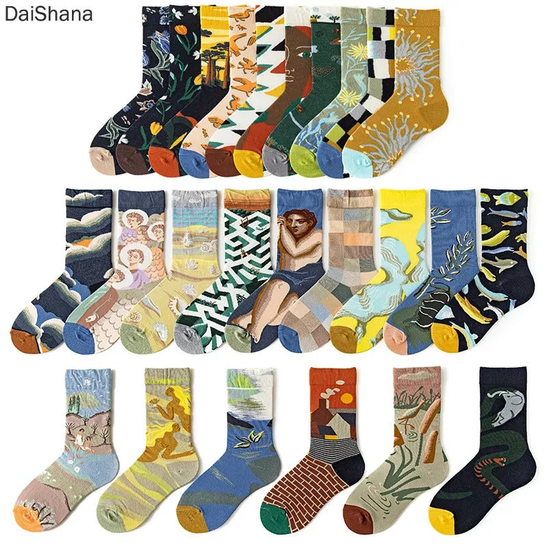 Anysox 5 Pairs Size 5-9 Fashion Long Sock Cartoon Personalized Creative Nature Lady Print For Men Woman Foot Cold Winter Warm Comfortable Accessories-Socks-PEROZ Accessories