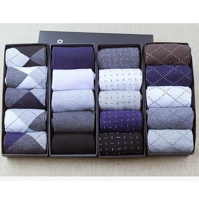 Anysox 5 Pairs Size 6-10 Casual Business Socks High Quality Cotton Breathable Elastic Checkered Design For Men-Socks-PEROZ Accessories