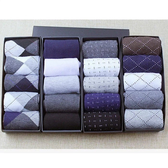 Anysox 5 Pairs Size 6-10 Casual Business Socks High Quality Cotton Breathable Elastic Geometric Design For Men-Socks-PEROZ Accessories