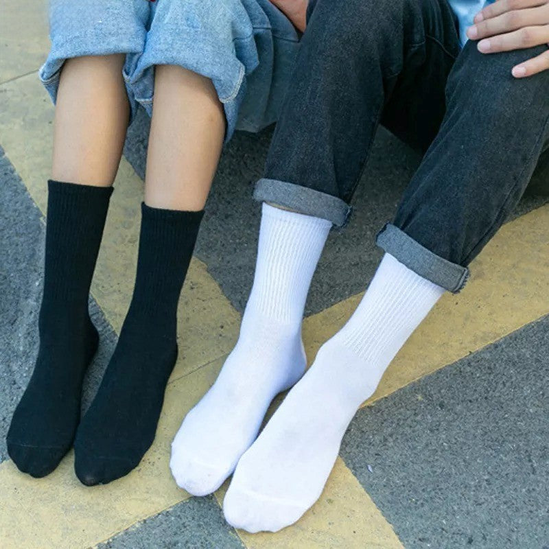 Anysox 5 Pairs Black Size 4-10 Sports Socks Solid Colors Cotton Skateboard Knitted Casual Unisex-Socks-PEROZ Accessories