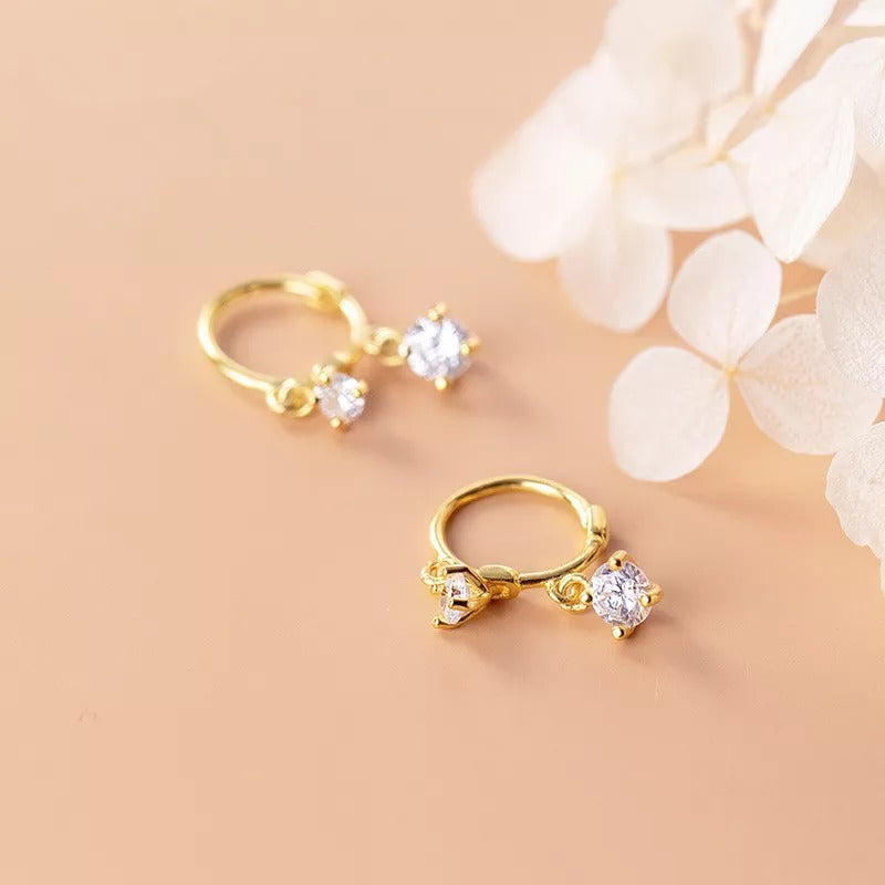 Anyco Fashion Earrings Real Gold White Zircon Gothic Dazzling Dangle Pendant Fine Jewelry Gift for Women-Earrings-PEROZ Accessories