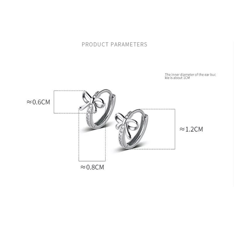 Anyco Fashion Earrings Silver 925 Sterling Sweet Bow Shiny Zircon Ear Buckle Charm Women Wedding Huggies Butterfly Hoop Jewelry-Earrings-PEROZ Accessories