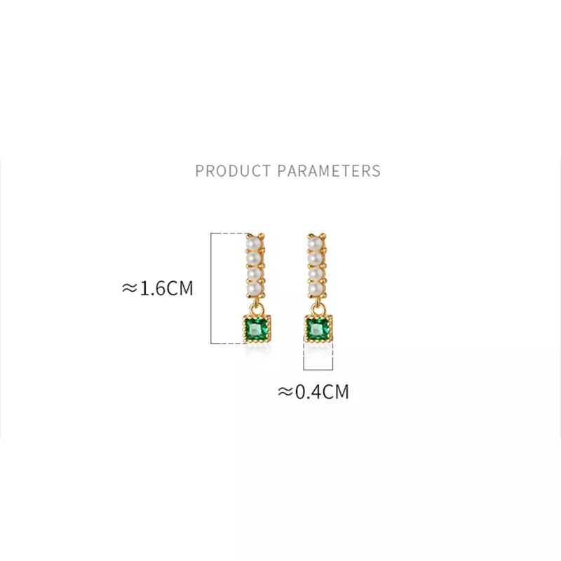 Anyco Fashion Earrings Gold 925 Sterling Simple Luxury Green Zircon Pearl Pendant Stud for Women Spanish Wedding Fine Jewelry-Earrings-PEROZ Accessories