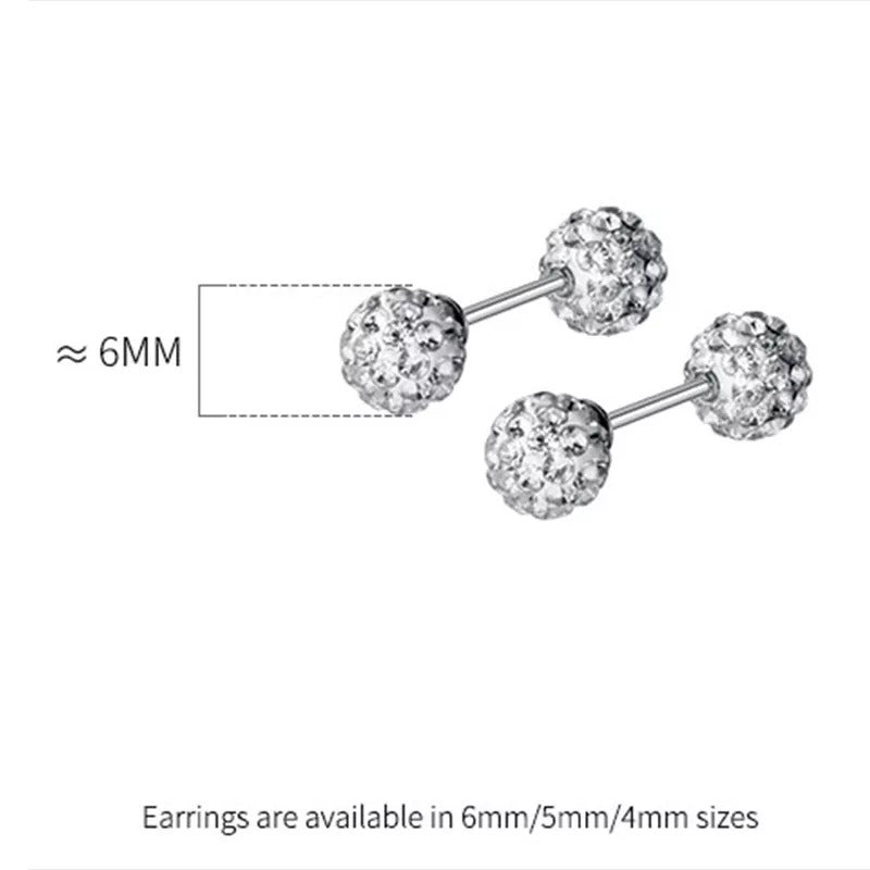 Anyco Fashion Earrings 6MM 925 Sterling Silver Luxury Sparkling Zircon Ball Stud for Women Minimalist Bead Piercing Jewelry Accessories-Earrings-PEROZ Accessories