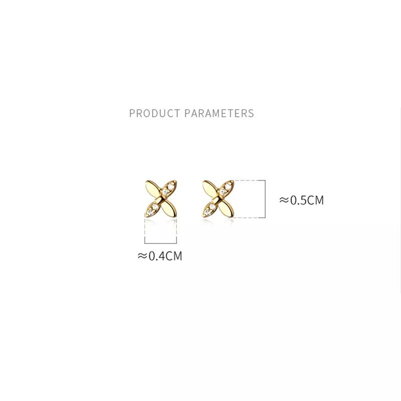 Anyco Fashion Earrings 925 Sterling Silver Simple CZ Zircon Classic Cross Four Petal Flower Stud for Women Teen Birthday Jewelry Gift-Earrings-PEROZ Accessories