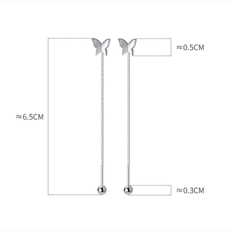 Anyco Fashion Earrings Silver 925 Sterling Sweet Romantic Butterfly Tassel Ear Line Drop for Women Jewelry Gift-Earrings-PEROZ Accessories