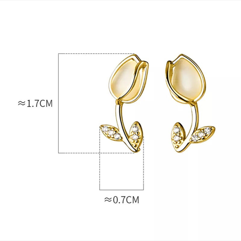 Anyco Fashion Earrings Gold 925 Sterling Silver Romantic Statement Tulip Stud for Women Flower Jewelry-Earrings-PEROZ Accessories