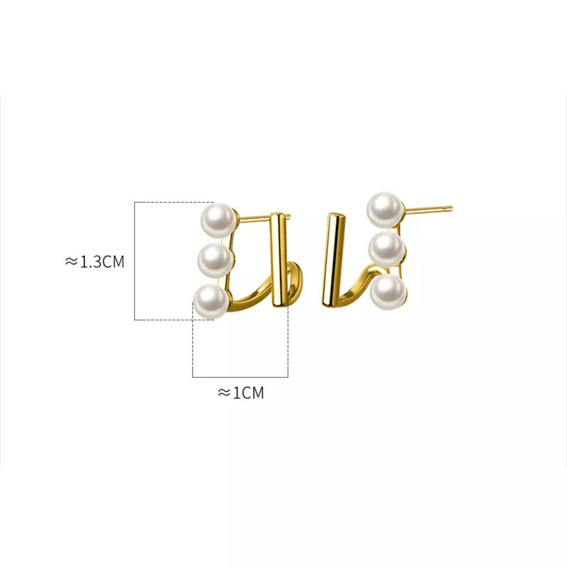 Anyco Fashion Earrings Gold 925 Sterling Silver Simple Double Statement Synthetic Pearl Stud for Women Jewelry-Earrings-PEROZ Accessories