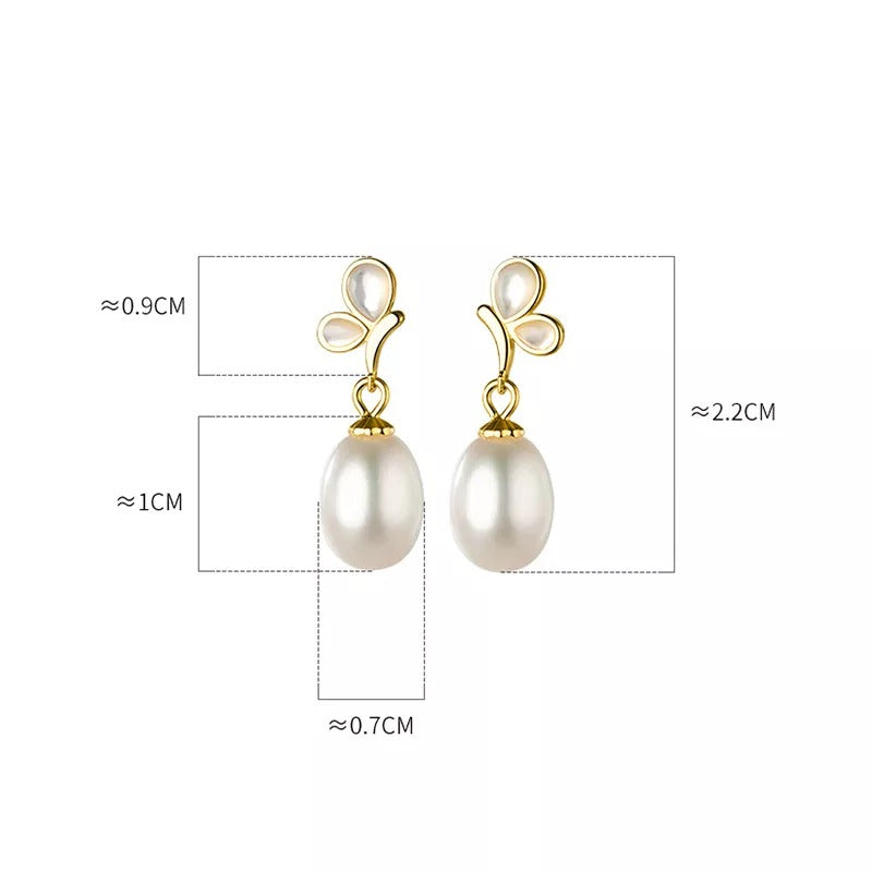 Anyco Fashion Earrings Gold 925 Sterling Silver Elegant Synthetic Pearl Butterfly Pendant Charm for Women Jewelry-Earrings-PEROZ Accessories