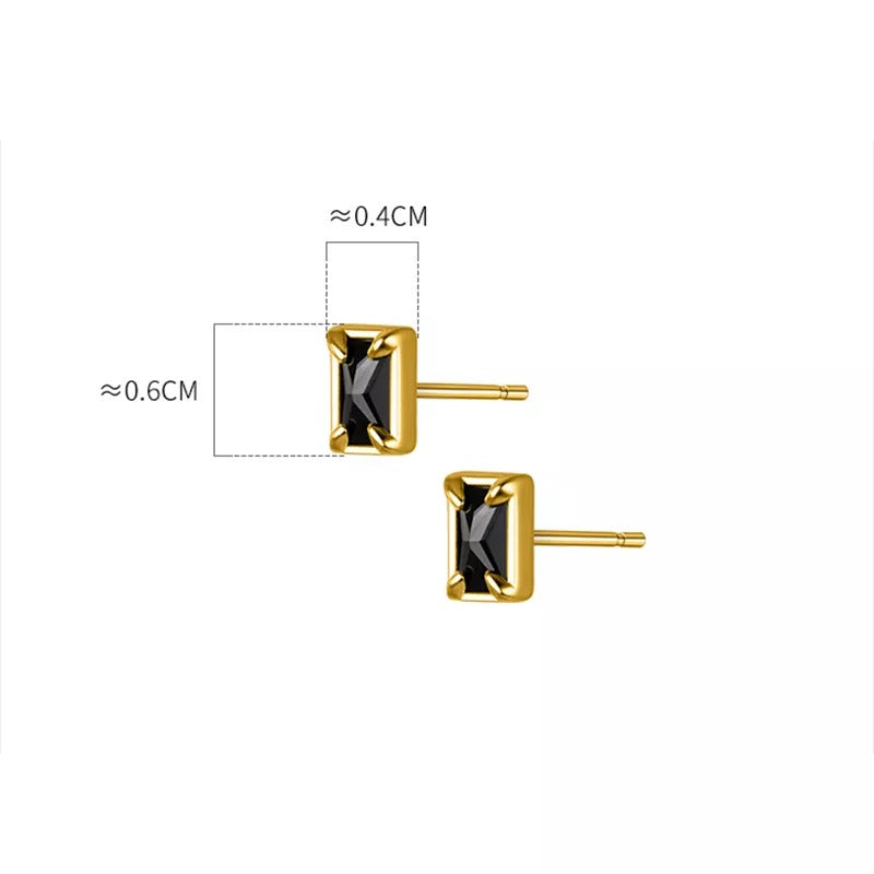 Anyco Fashion Earrings Gold 925 Sterling Silver Black Luxury Zircon Simple Square Small Stud for Women Jewelry-Earrings-PEROZ Accessories